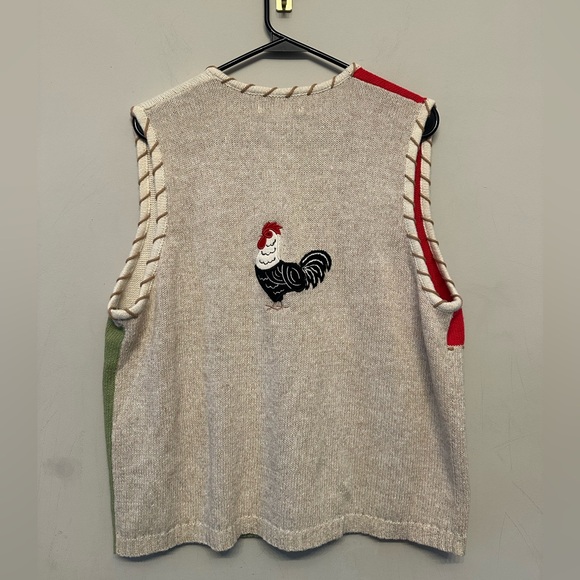 Vintage 90’s/Y2K Era Mandal Bay Multicolor Rooster/Chicken Embroidered Vest L - Picture 6 of 7